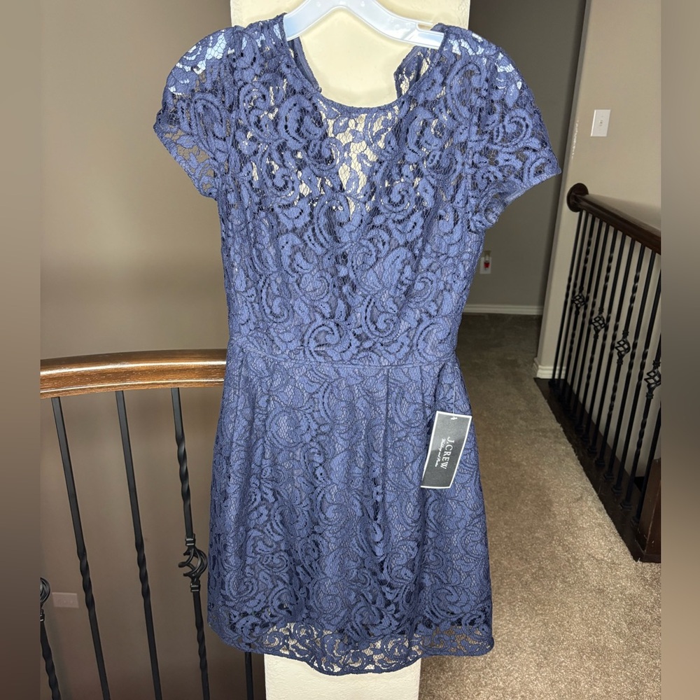 J. Crew Alisa Dress in Leavers Lace Navy Blue Size 2 NEW Preppy Formal $228